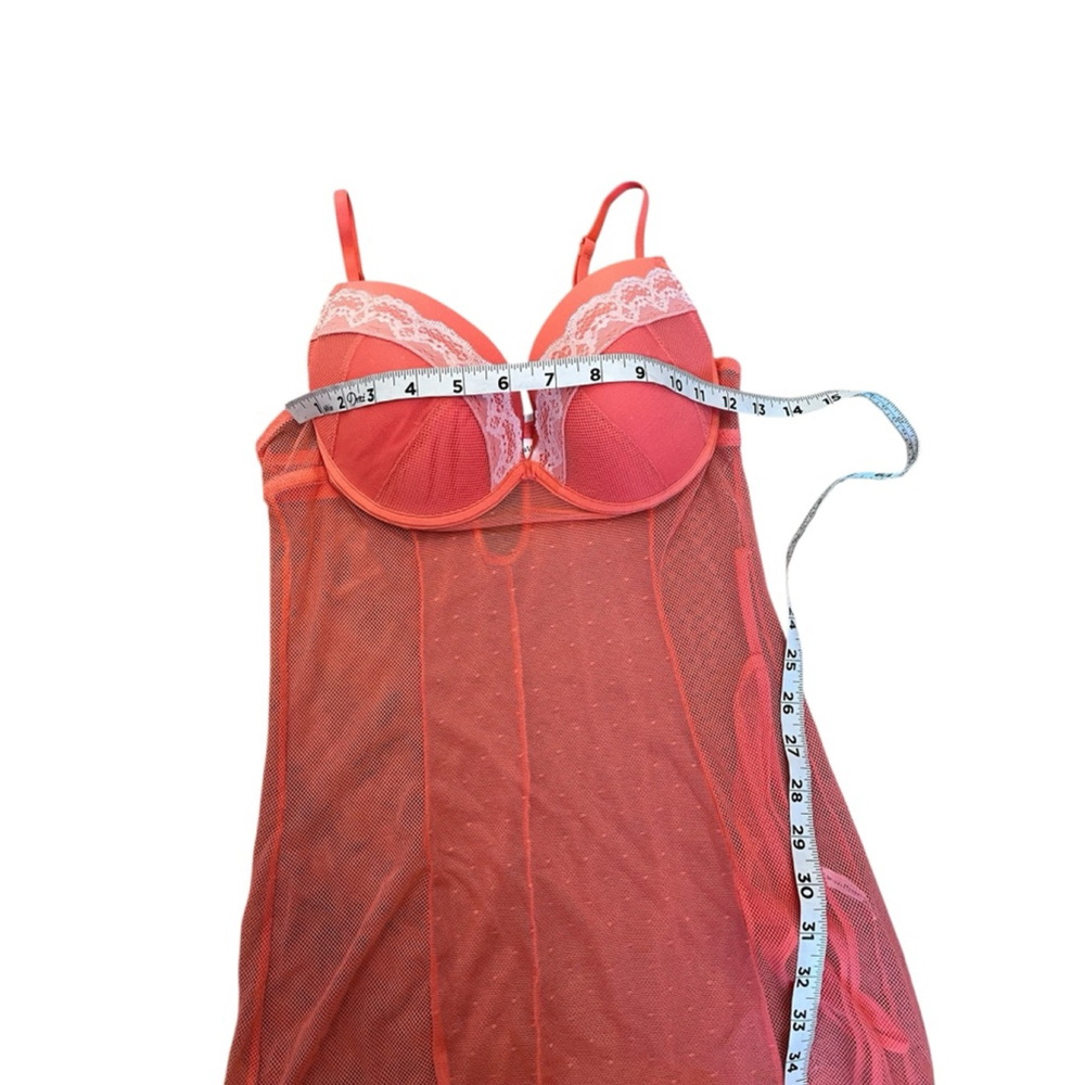 Women's Coral Chemise & Slip with White Lace Trim, Size M - Picture 9 of 10